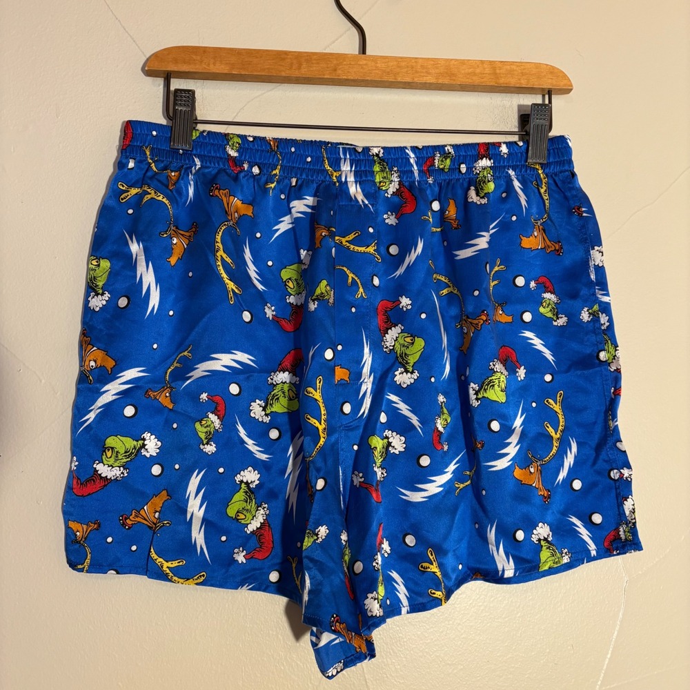 Dr Seuss‎ Brand Grinch Reindeer Christmas Pajama Sleep Shorts Boxers Mens L Silk